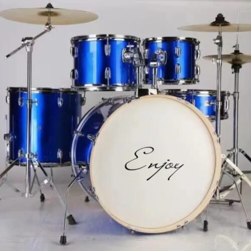 BATERÍA SUPER COMPLETA CON PLATILLOS CHARLES DE 14”, CRASH 18” Y RIDE 22”, SILLA Y BAQUETAS TAMAÑO 22″-16″-14″-10″-12″ TRES BASES DE PLATILLO ENJOY AZUL