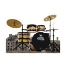 BATERIA PROFESIONAL SUPERCOMPLETA BLACK HAWK 522 CON BASES, SILLA, BAQUETAS, PLATILLO RIDE, CRASH Y CHARLES, OBSEQUIO ESTUCHE DE PLATILLOS