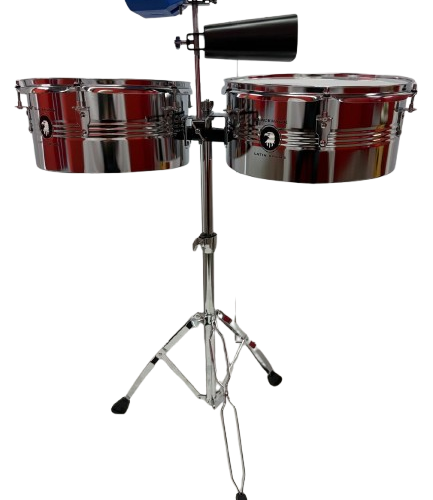 TIMBAL LATINO PLATEADO CON CAMPANA Y JAMBLOCK BLACKHAWK LATIN DRUMS
