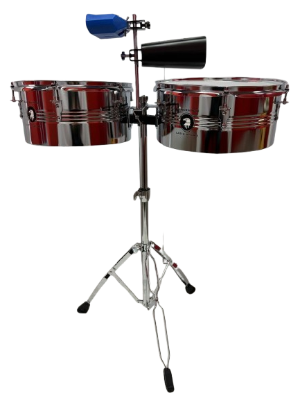 TIMBAL LATINO PLATEADO CON CAMPANA Y JAMBLOCK BLACKHAWK LATIN DRUMS